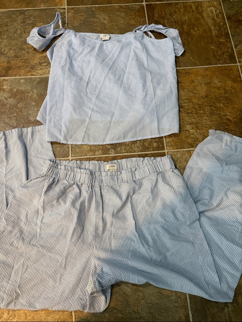 Adorable women’s J. Crew Light Blue and White Striped Shirt pajama set